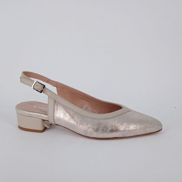 CINZIA VALLE - Decolletè slingback in pelle laminata platino . -30%